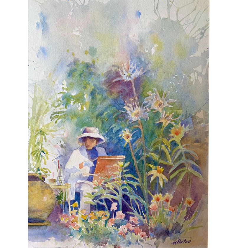 Partovi-Pam-Painting-her-Garden-(w)